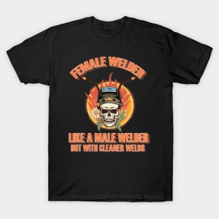 Welders skull woman sarcastic floral retro female welder saying T-Shirt